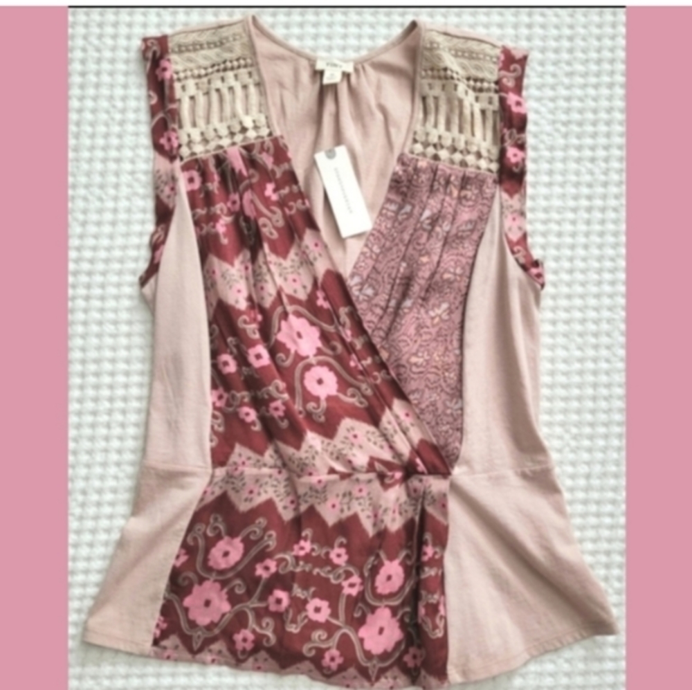 Anthropologie Tiny Patchwork Floral Wrap-Style Tank